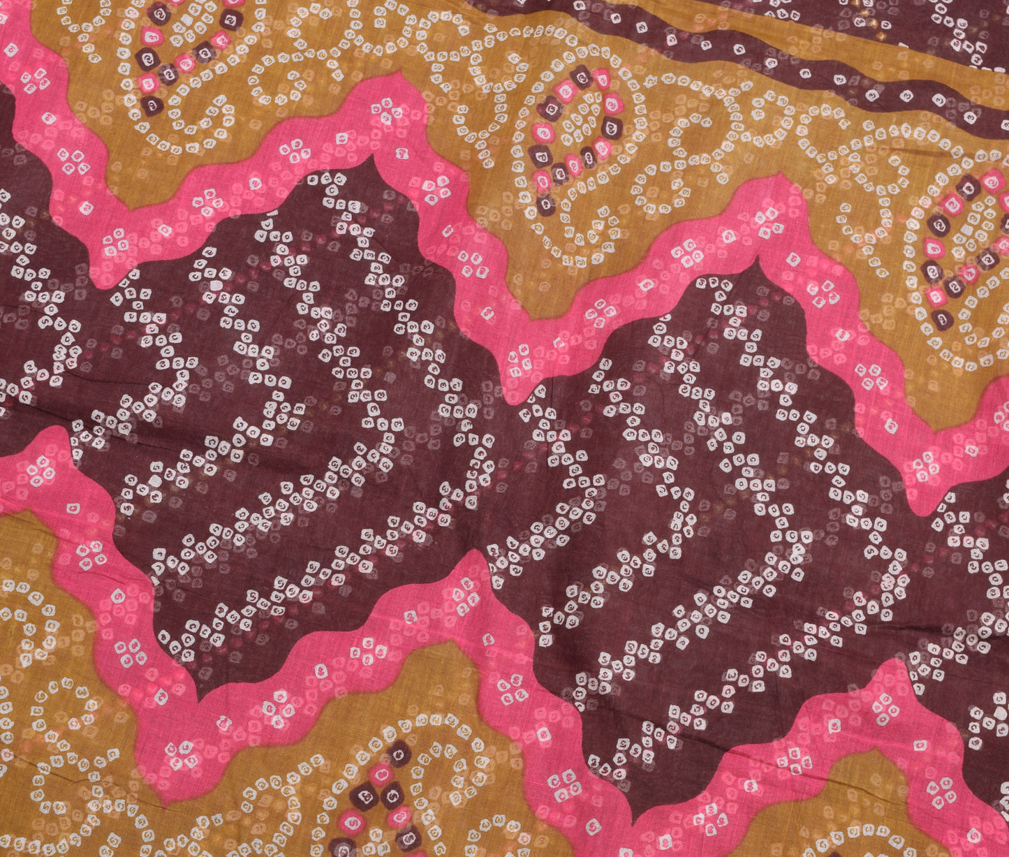 Sushila Vintage Saree 100% Pure Cotton Dark Brown Bandhani Printed Craft Fabric