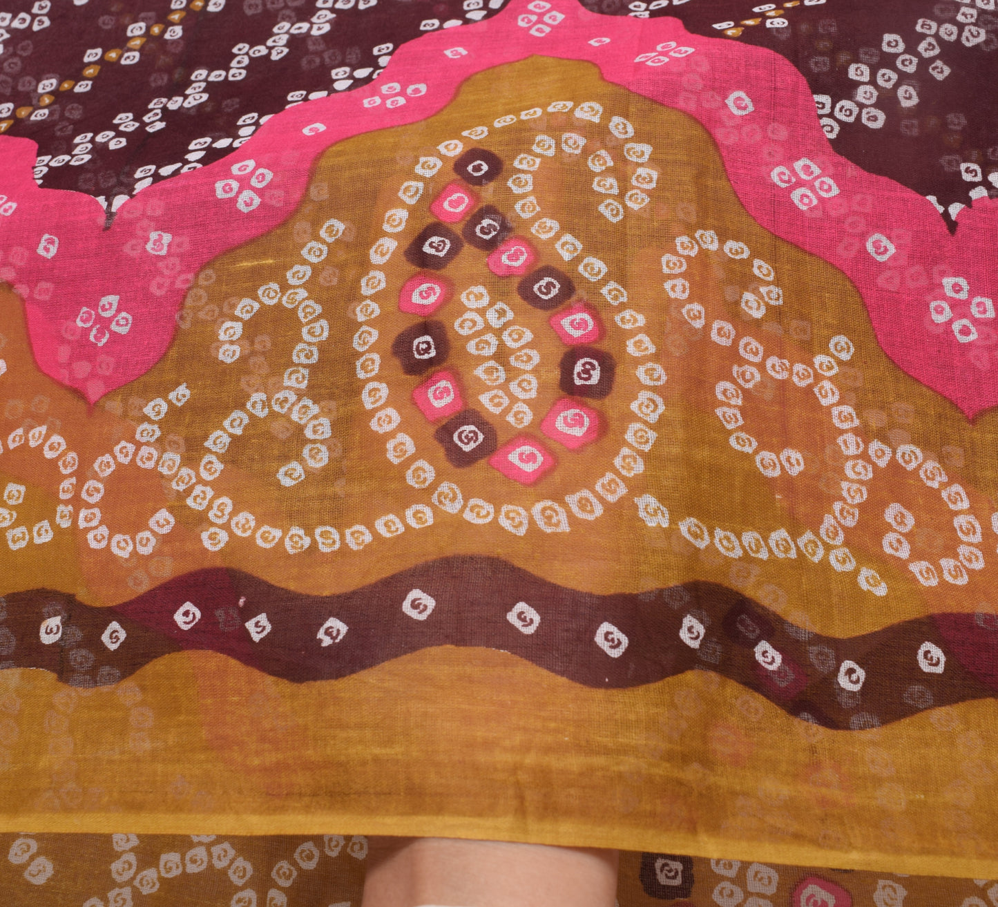 Sushila Vintage Saree 100% Pure Cotton Dark Brown Bandhani Printed Craft Fabric