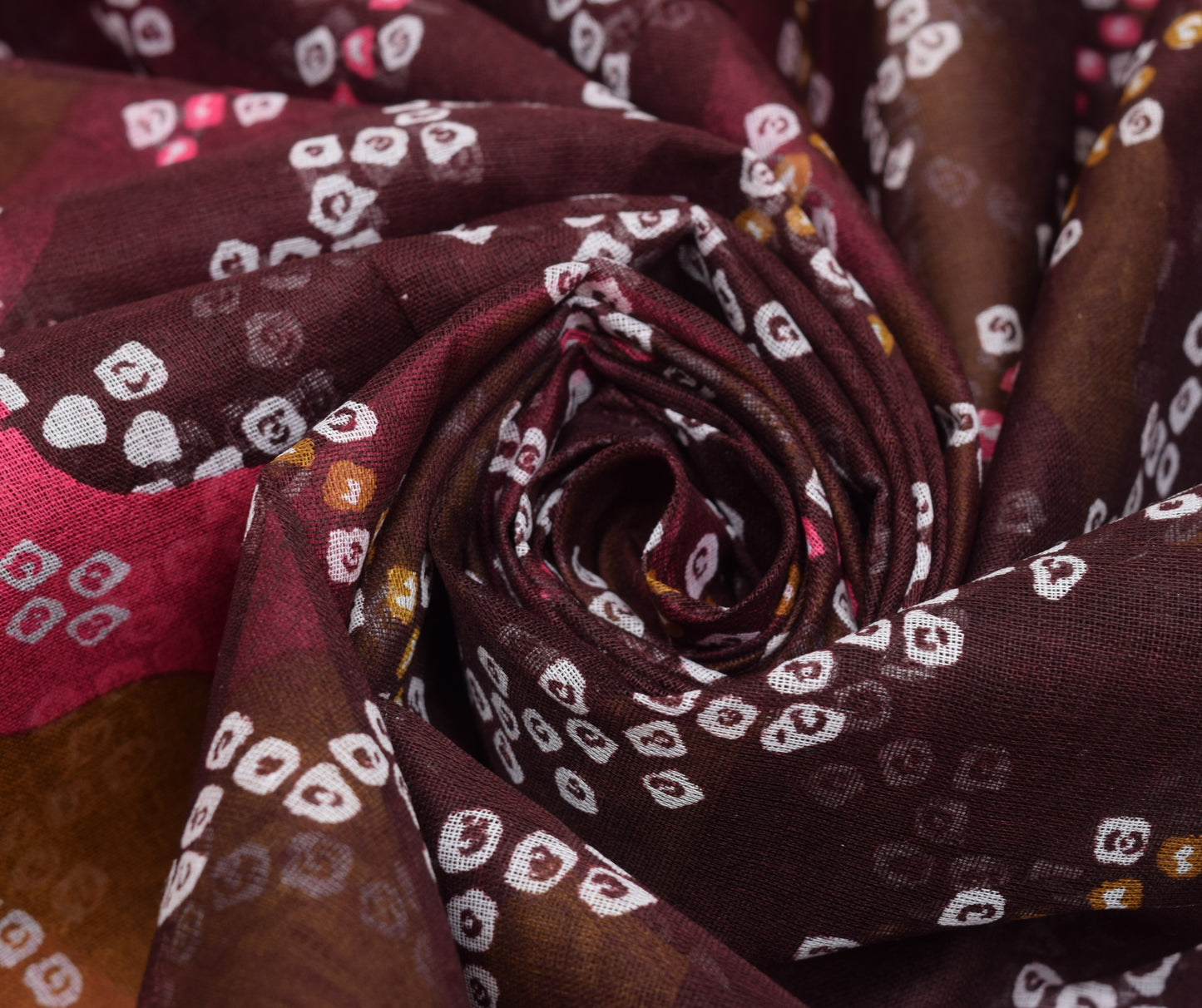 Sushila Vintage Saree 100% Pure Cotton Dark Brown Bandhani Printed Craft Fabric