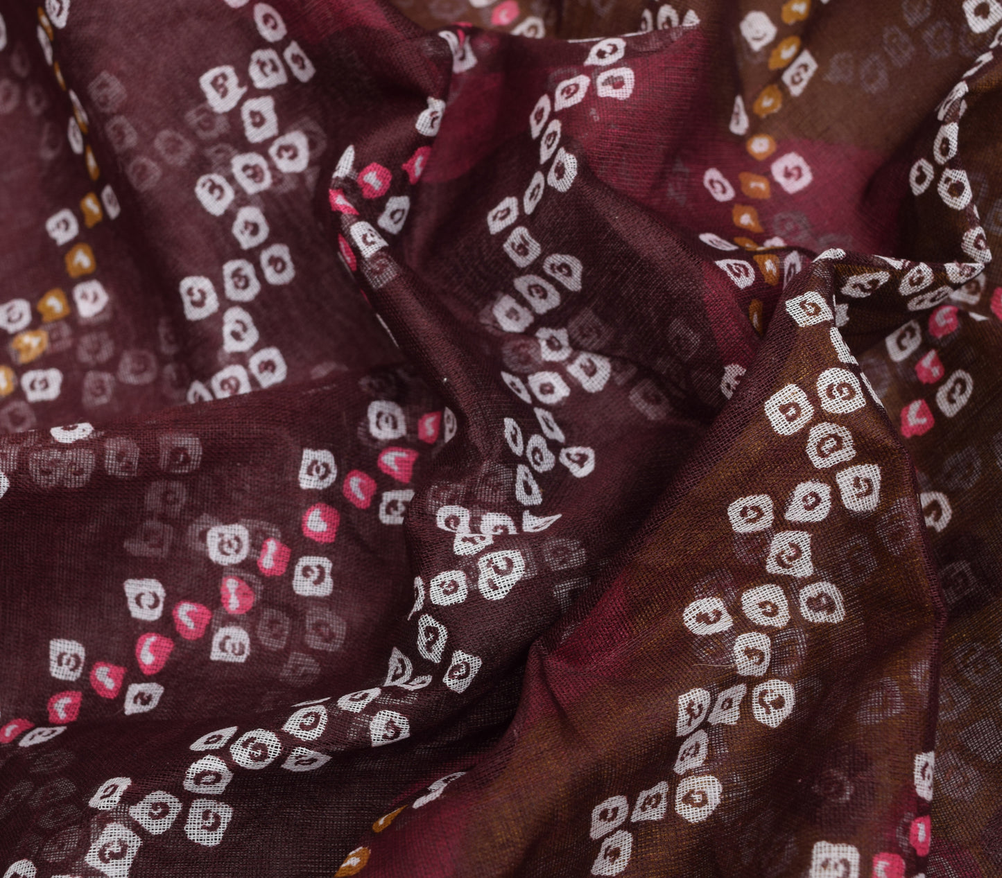 Sushila Vintage Saree 100% Pure Cotton Dark Brown Bandhani Printed Craft Fabric