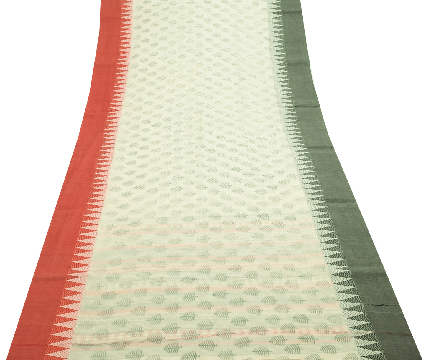 Sushila Vintage White Saree 100% Pure Cotton Floral Woven & Printed Craft Fabric