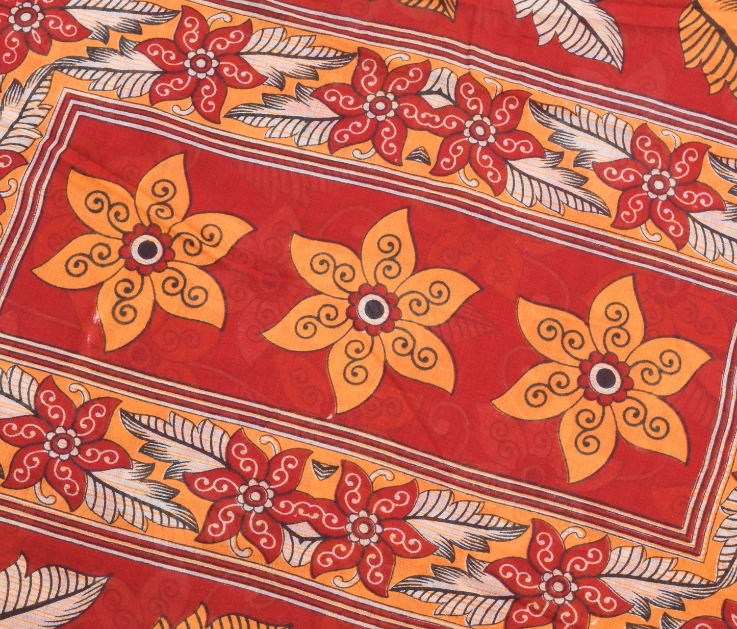 Sushila Vintage Saree 100% Pure Cotton Printed Red Floral Soft Craft Fabric