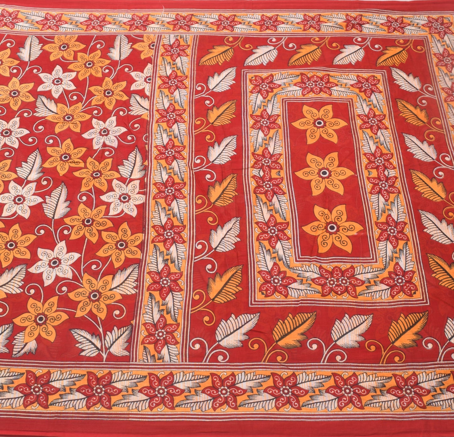 Sushila Vintage Saree 100% Pure Cotton Printed Red Floral Soft Craft Fabric