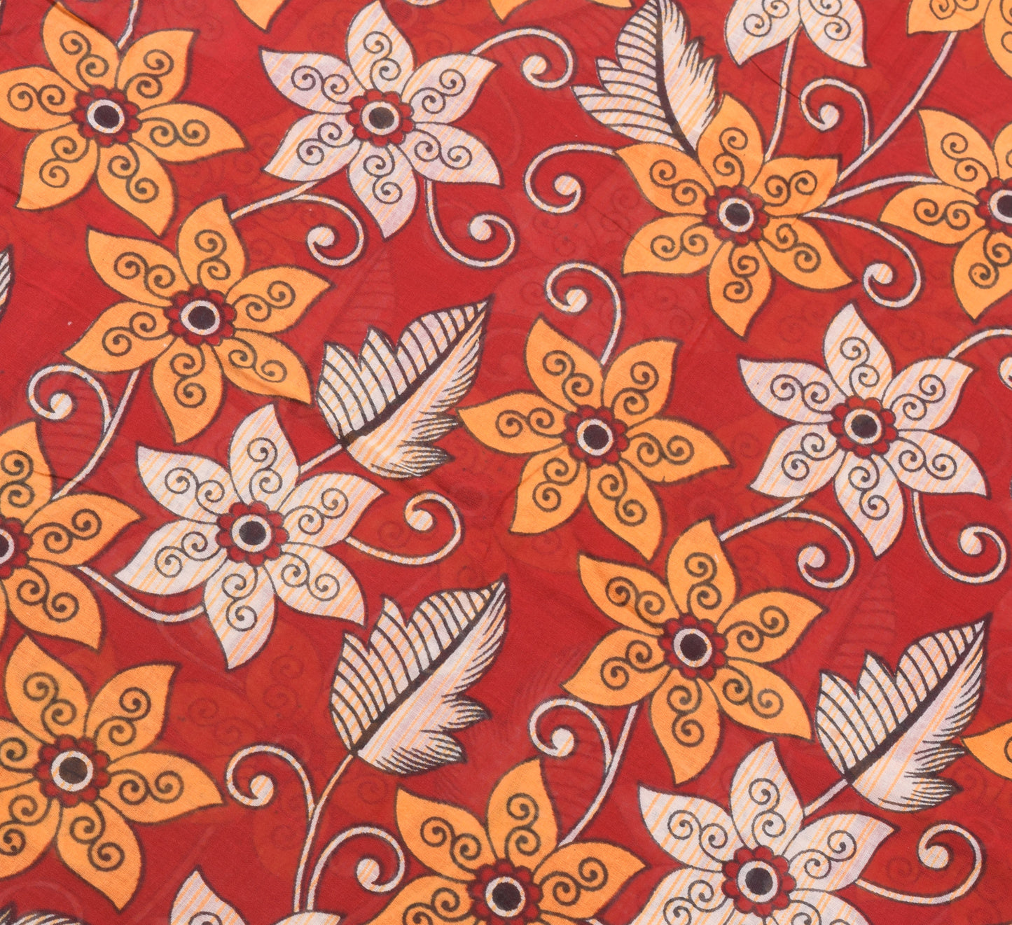 Sushila Vintage Saree 100% Pure Cotton Printed Red Floral Soft Craft Fabric