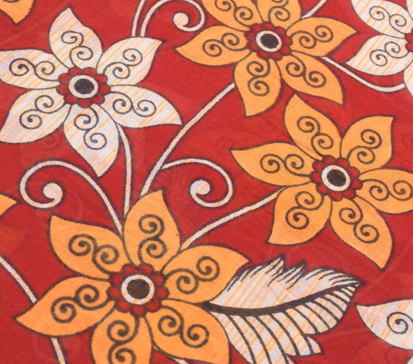 Sushila Vintage Saree 100% Pure Cotton Printed Red Floral Soft Craft Fabric