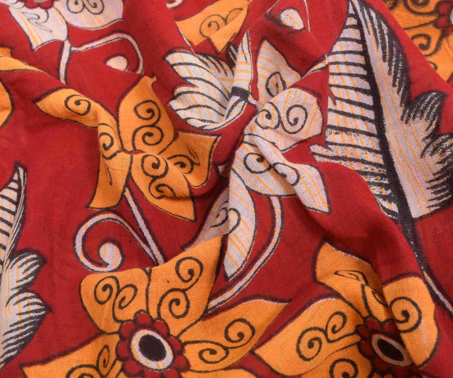 Sushila Vintage Saree 100% Pure Cotton Printed Red Floral Soft Craft Fabric