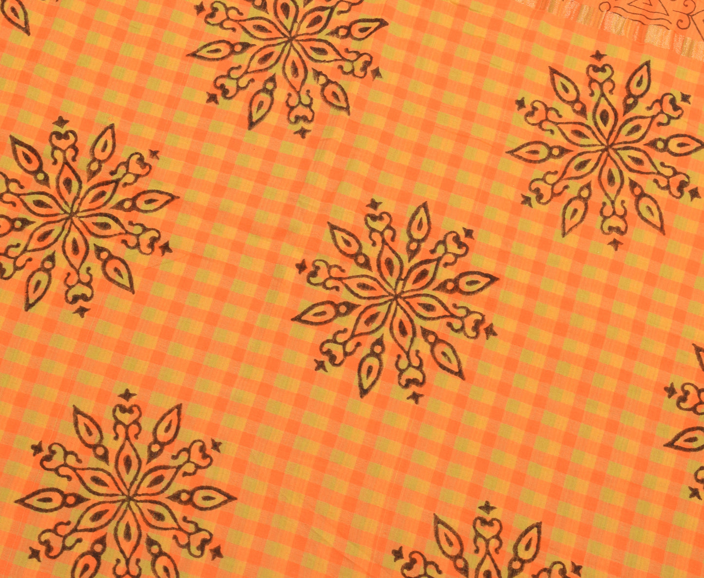 Sushila Vintage Orange Saree 100% Pure Cotton Warli Printed Soft Craft Fabric