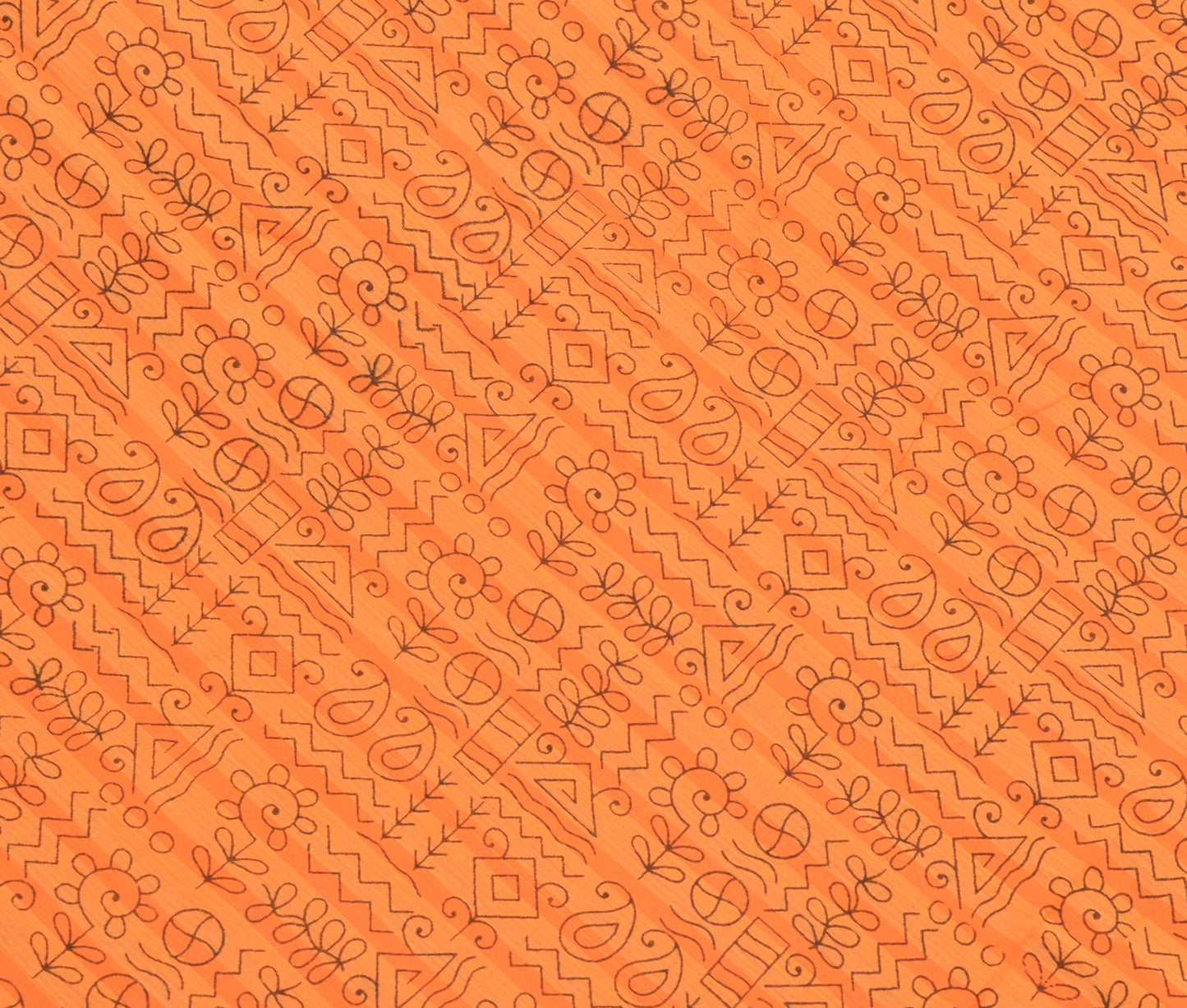 Sushila Vintage Orange Saree 100% Pure Cotton Warli Printed Soft Craft Fabric