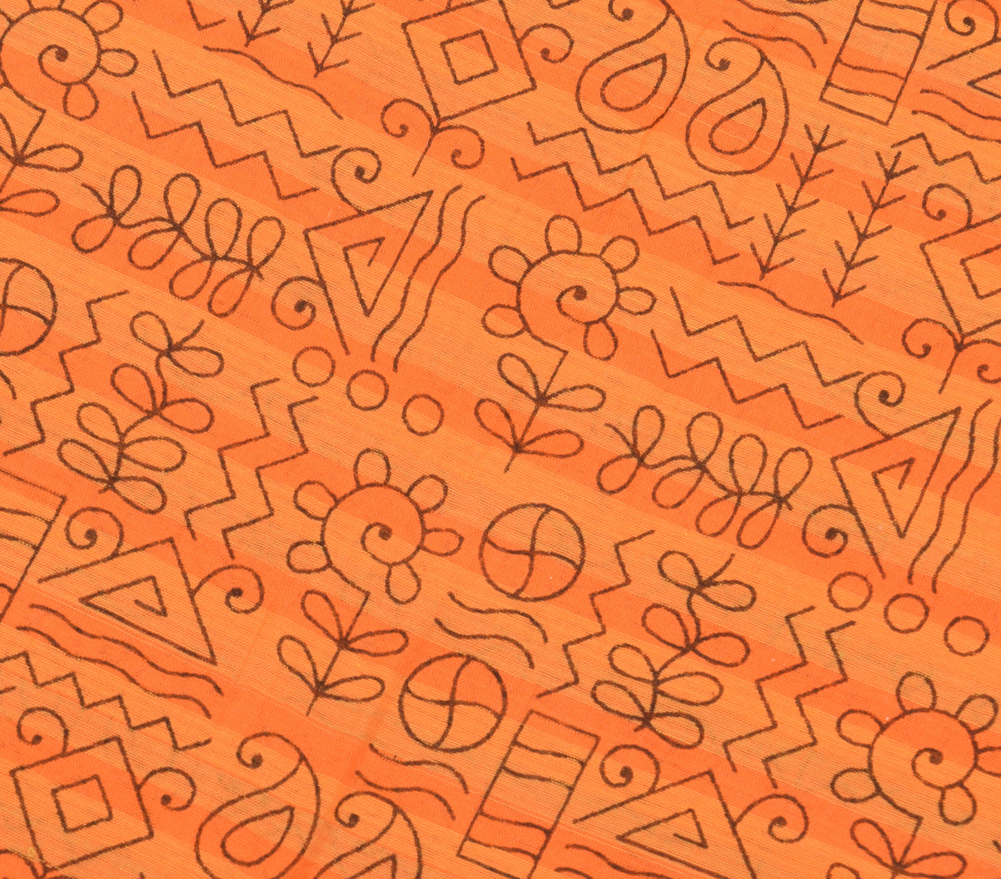 Sushila Vintage Orange Saree 100% Pure Cotton Warli Printed Soft Craft Fabric