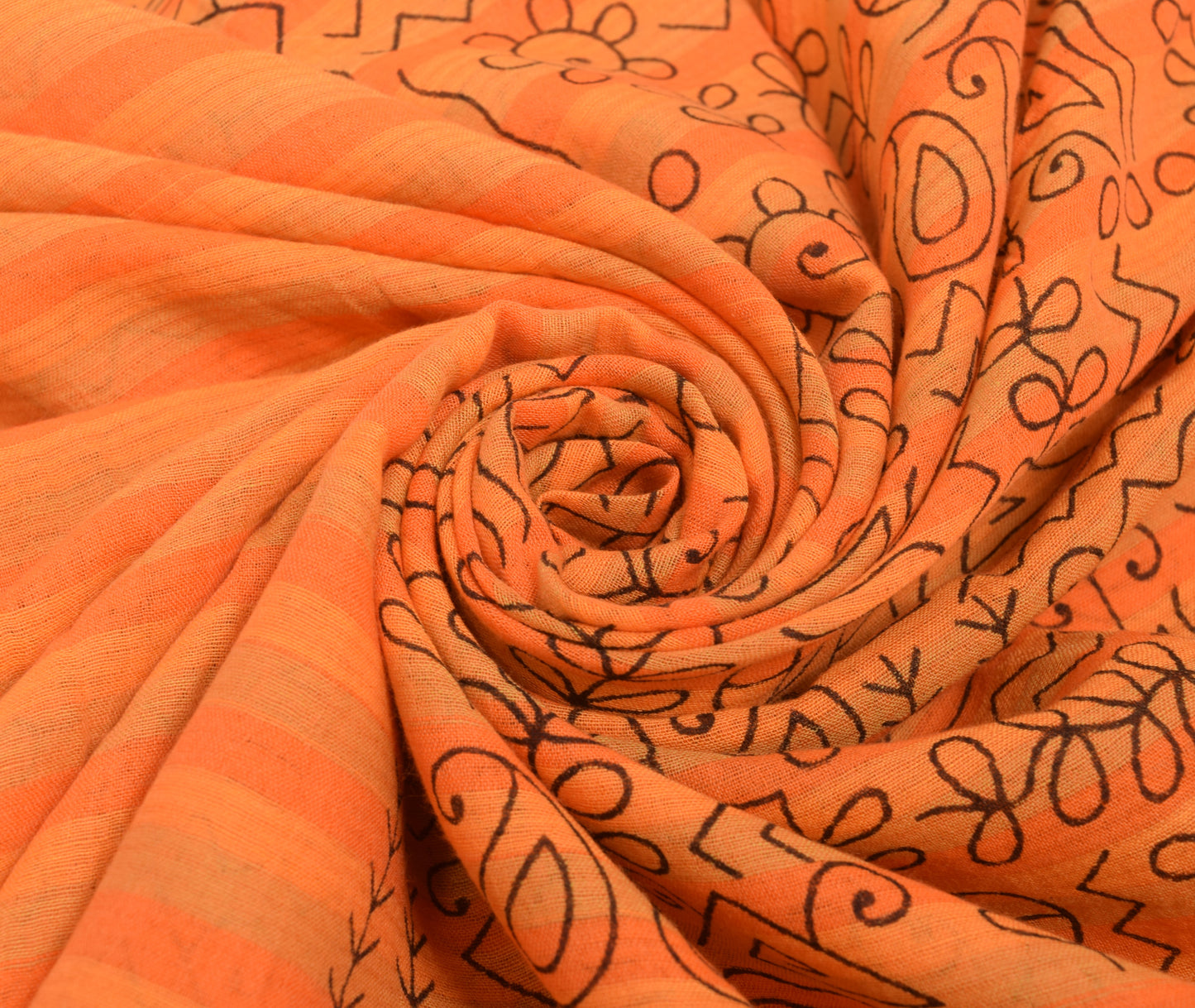 Sushila Vintage Orange Saree 100% Pure Cotton Warli Printed Soft Craft Fabric