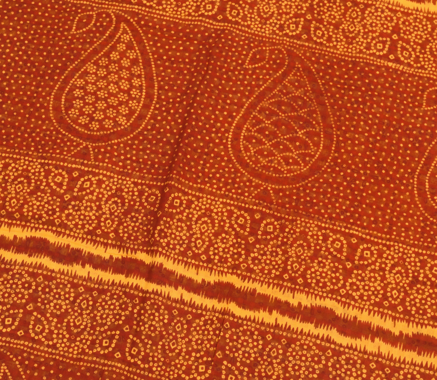 Sushila Vintage Orange Soft Saree 100% Pure Cotton Bandhani Printed Craft Fabric