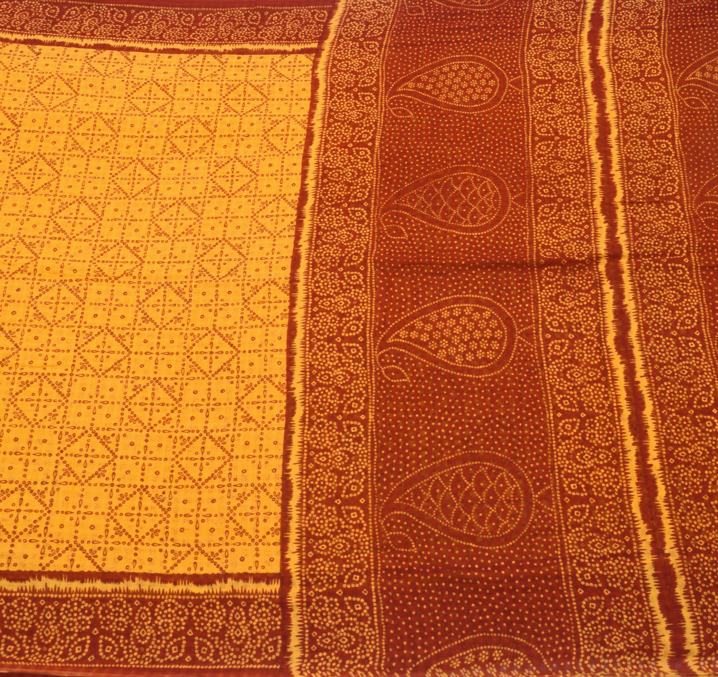 Sushila Vintage Orange Soft Saree 100% Pure Cotton Bandhani Printed Craft Fabric