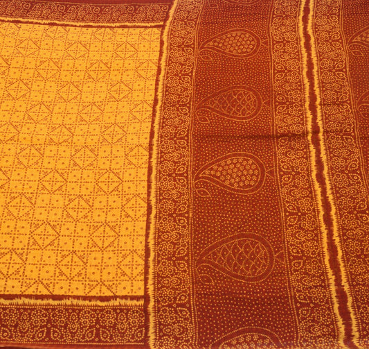 Sushila Vintage Orange Soft Saree 100% Pure Cotton Bandhani Printed Craft Fabric