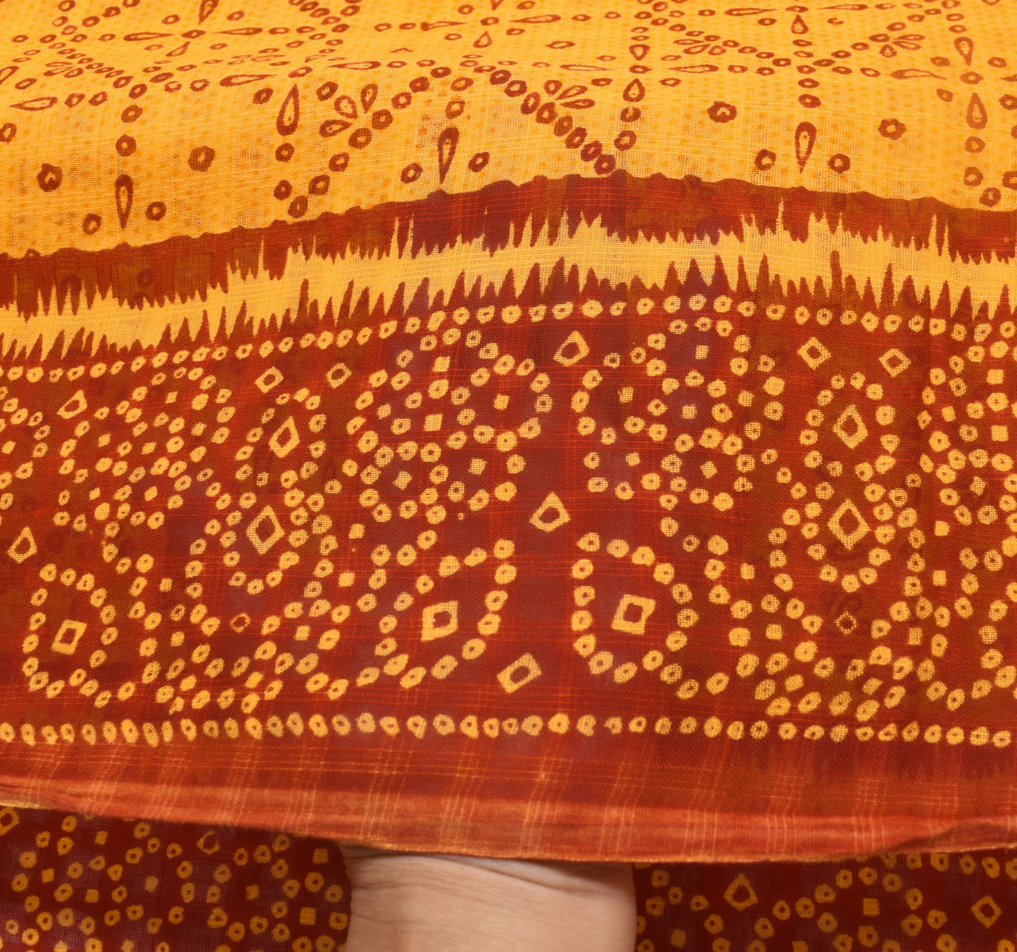 Sushila Vintage Orange Soft Saree 100% Pure Cotton Bandhani Printed Craft Fabric