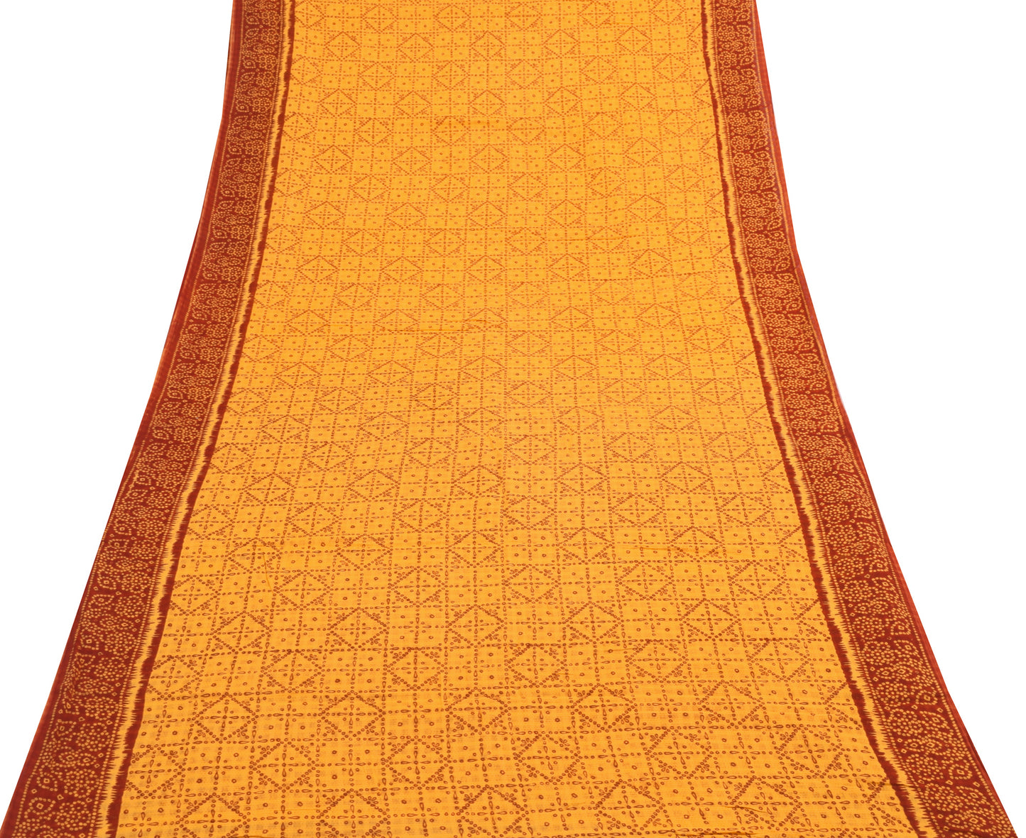 Sushila Vintage Orange Soft Saree 100% Pure Cotton Bandhani Printed Craft Fabric