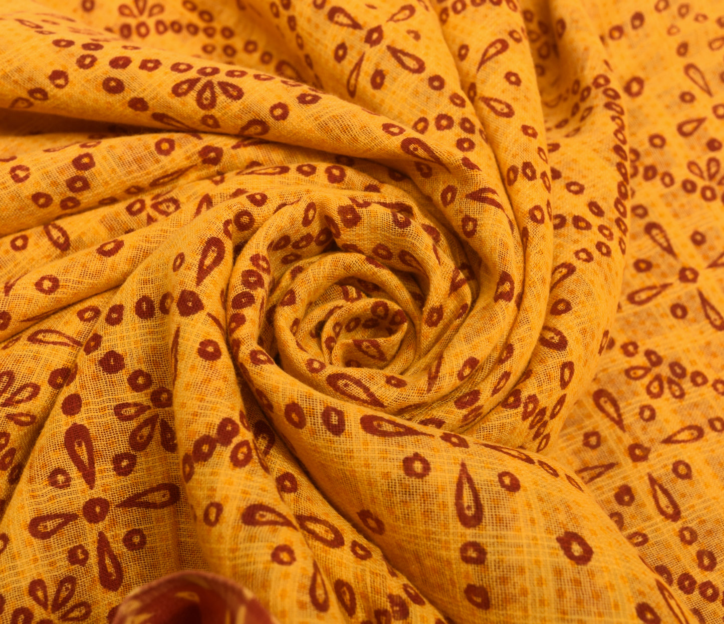 Sushila Vintage Orange Soft Saree 100% Pure Cotton Bandhani Printed Craft Fabric