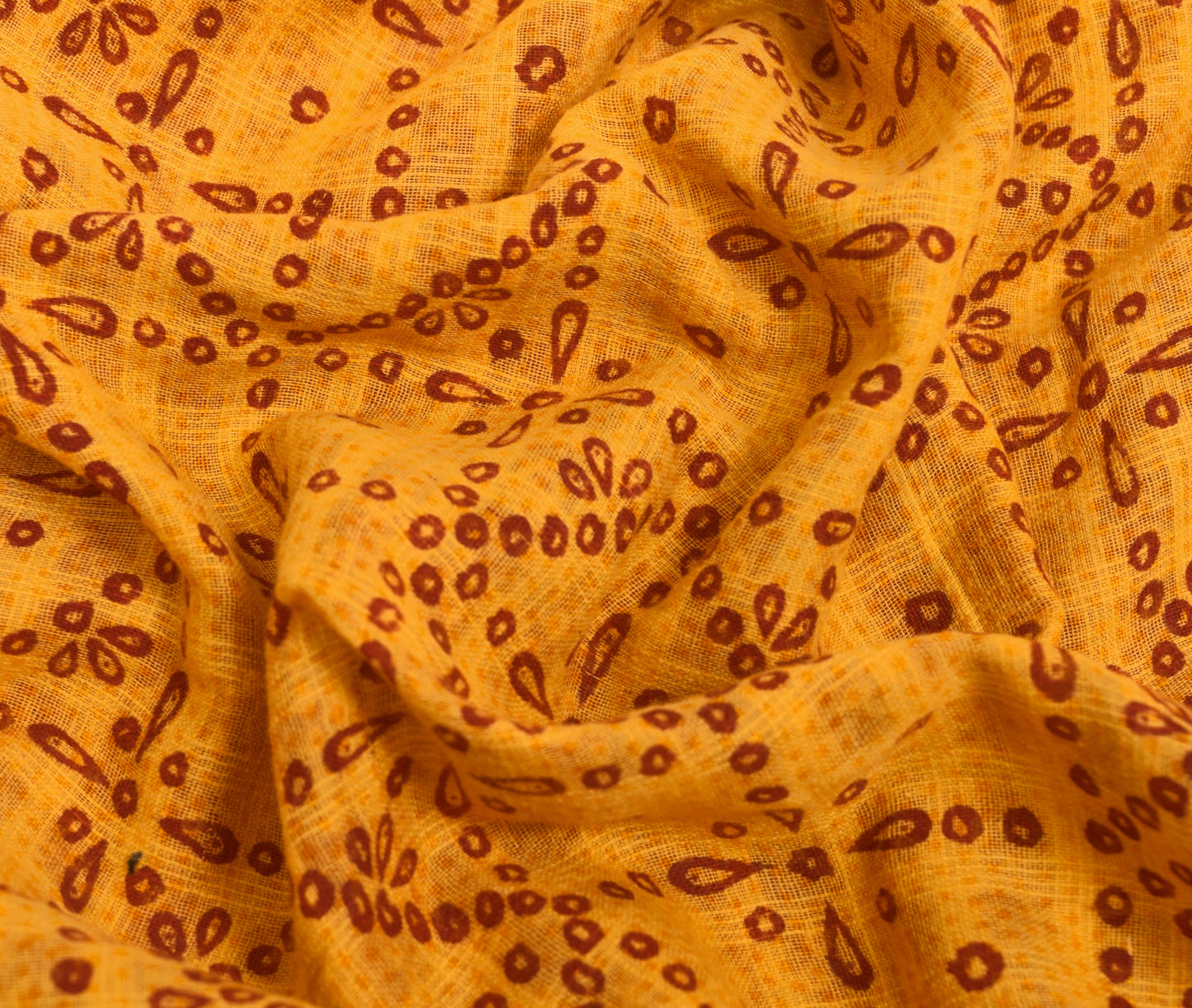 Sushila Vintage Orange Soft Saree 100% Pure Cotton Bandhani Printed Craft Fabric