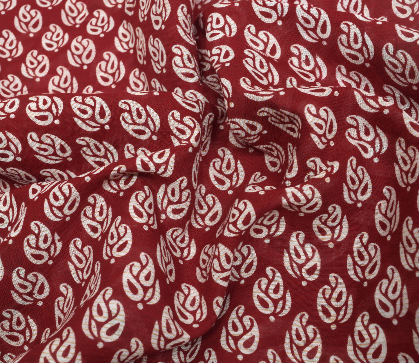 Sushila Vintage Maroon Saree 100% Pure Cotton Printed Paisley 5 YD Craft Fabric