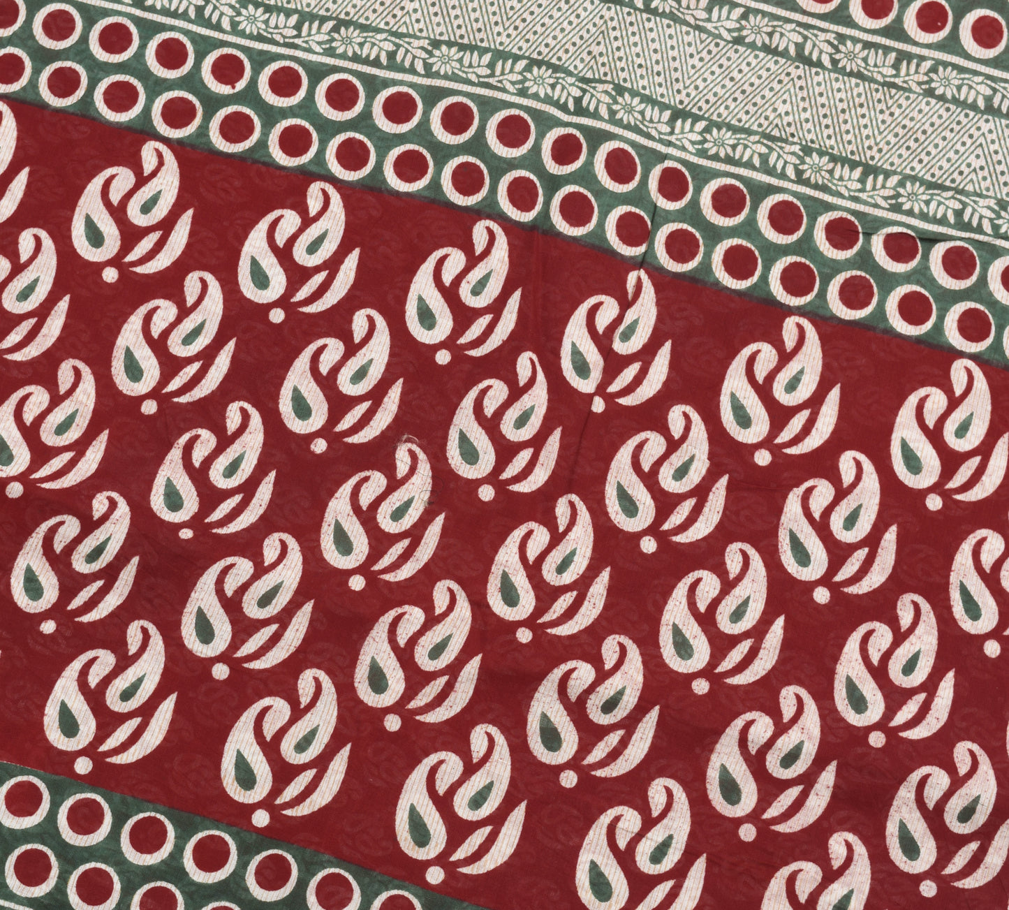 Sushila Vintage Maroon Saree 100% Pure Cotton Printed Paisley 5 YD Craft Fabric