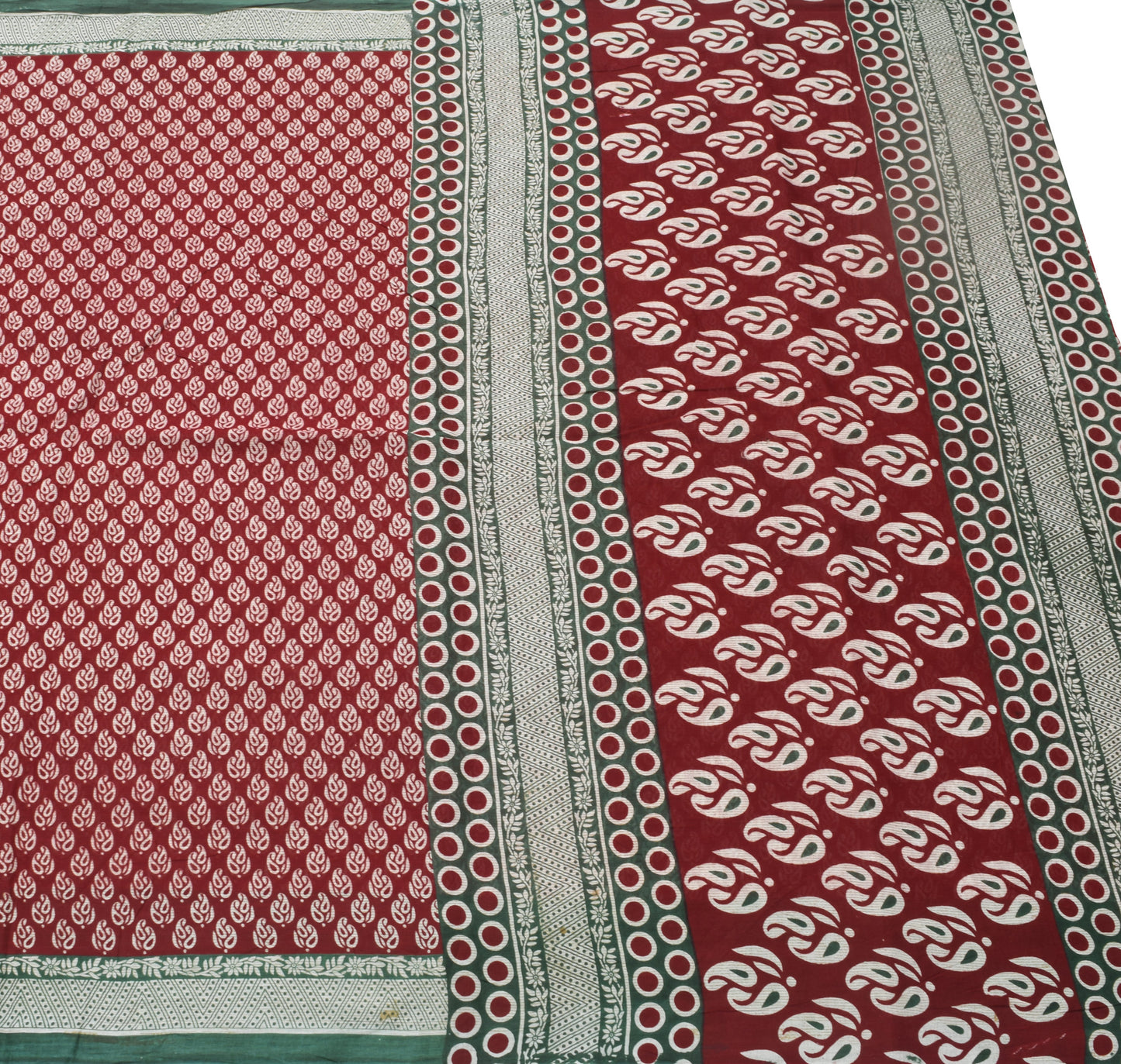 Sushila Vintage Maroon Saree 100% Pure Cotton Printed Paisley 5 YD Craft Fabric