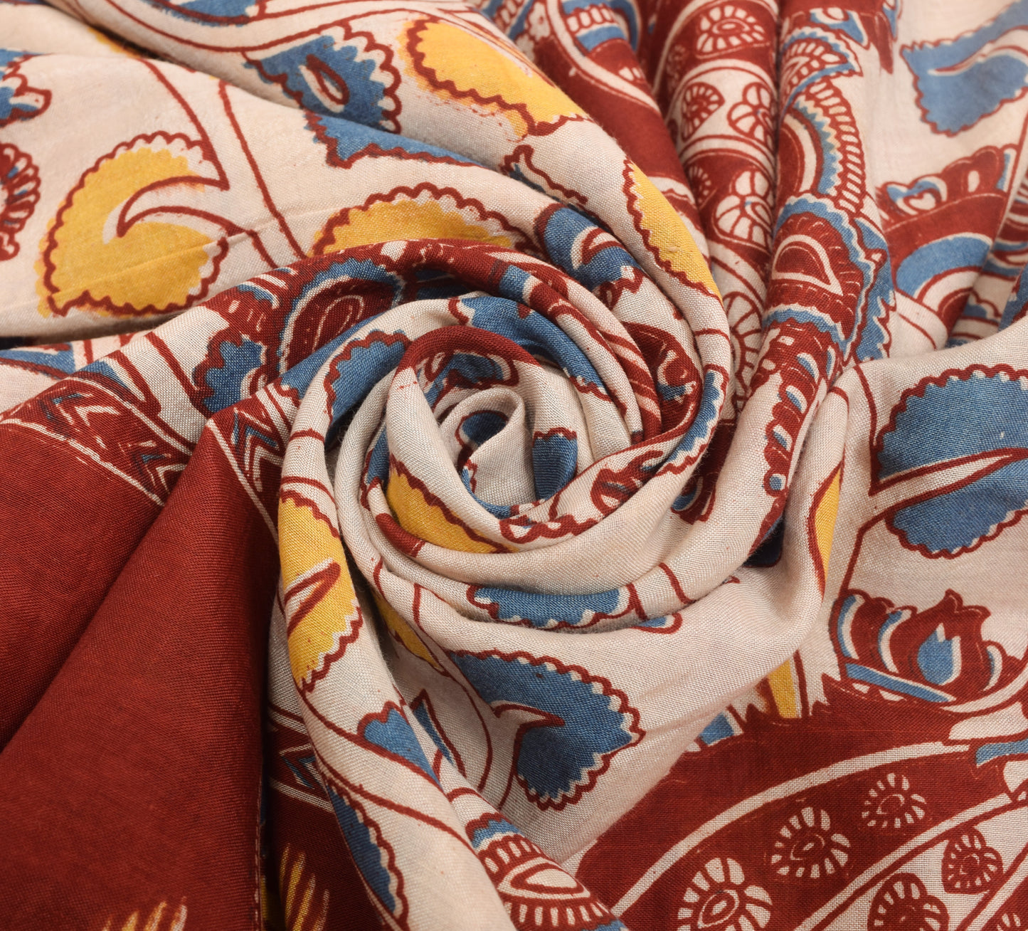 Sushila Vintage Saree Pure Cotton Kalamkari Printed Human Bird Soft Craft Fabric