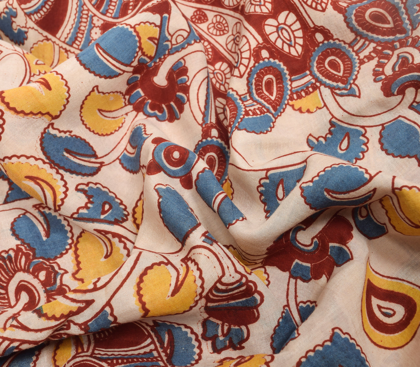 Sushila Vintage Saree Pure Cotton Kalamkari Printed Human Bird Soft Craft Fabric