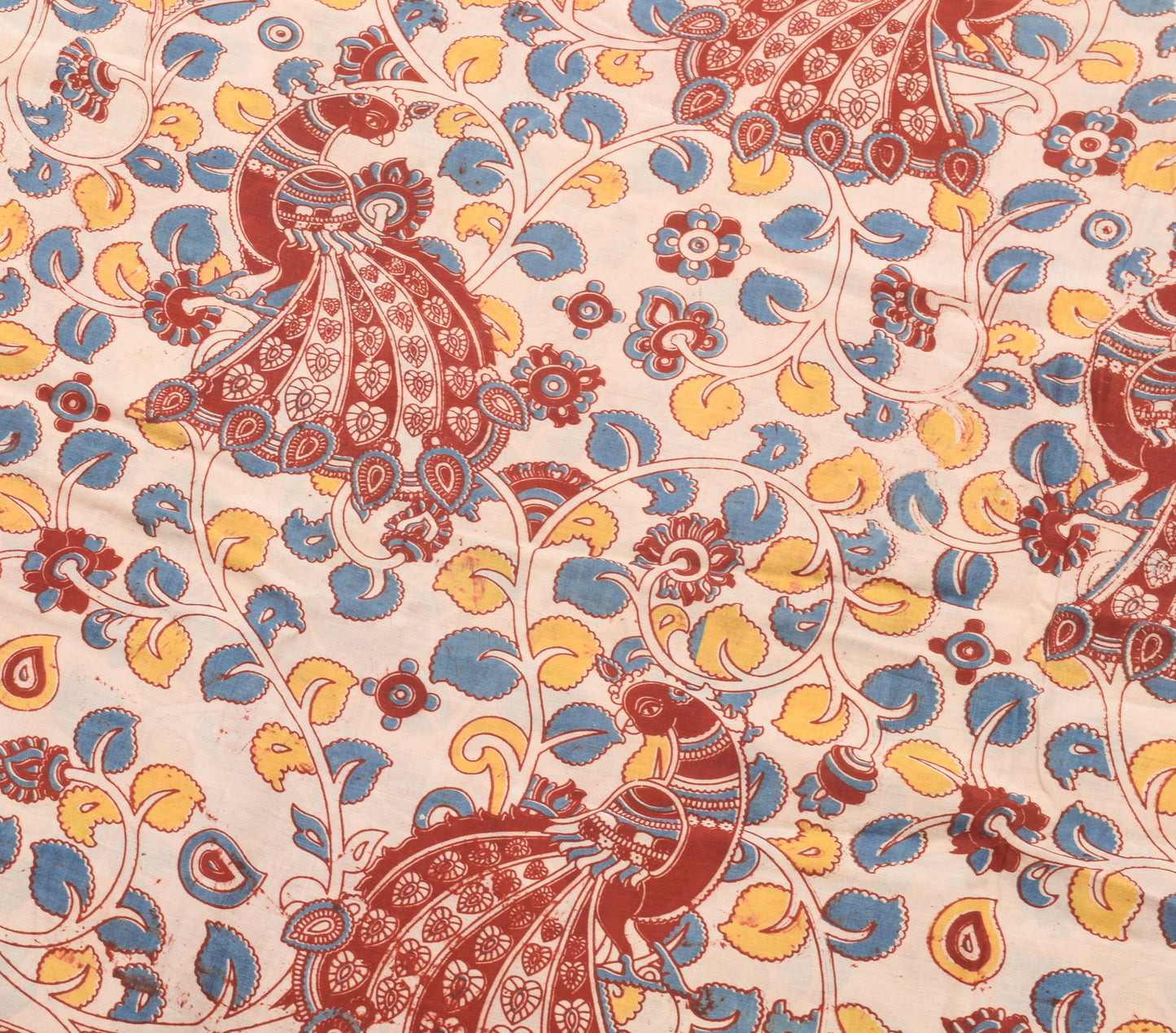 Sushila Vintage Saree Pure Cotton Kalamkari Printed Human Bird Soft Craft Fabric