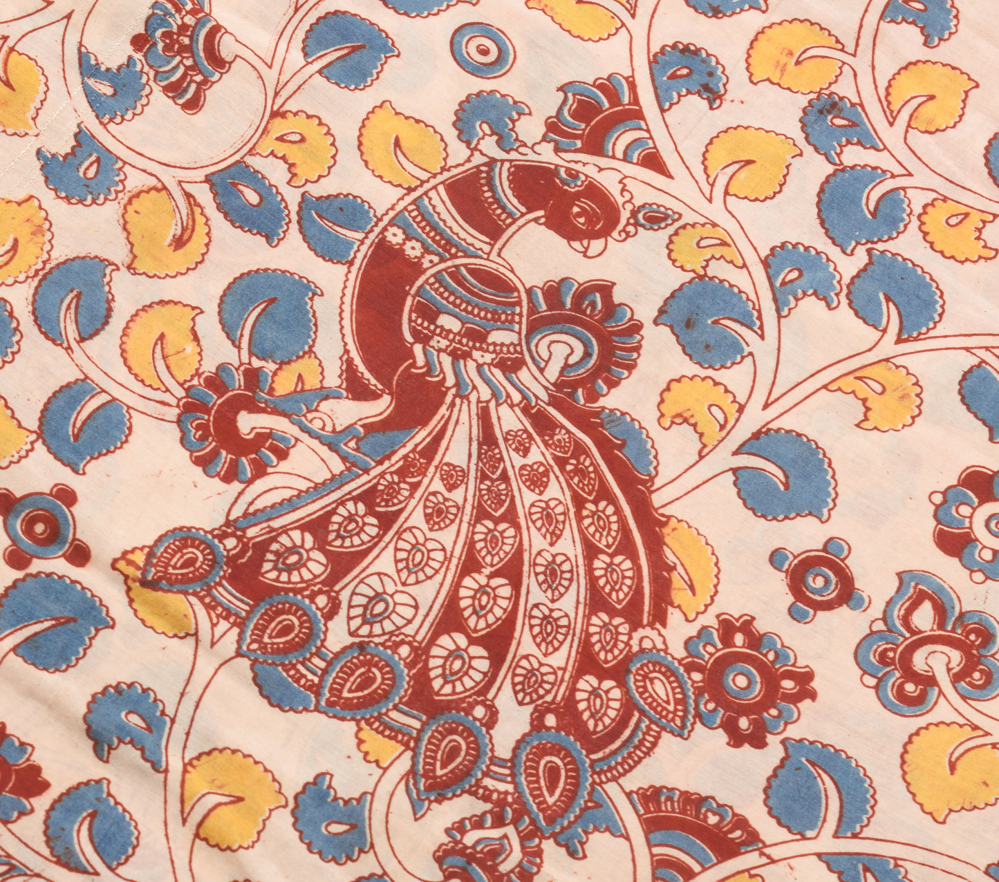 Sushila Vintage Saree Pure Cotton Kalamkari Printed Human Bird Soft Craft Fabric