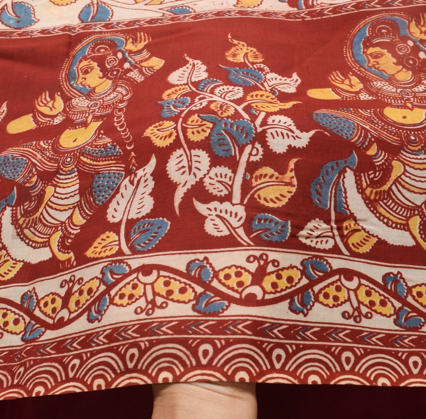Sushila Vintage Saree Pure Cotton Kalamkari Printed Human Bird Soft Craft Fabric