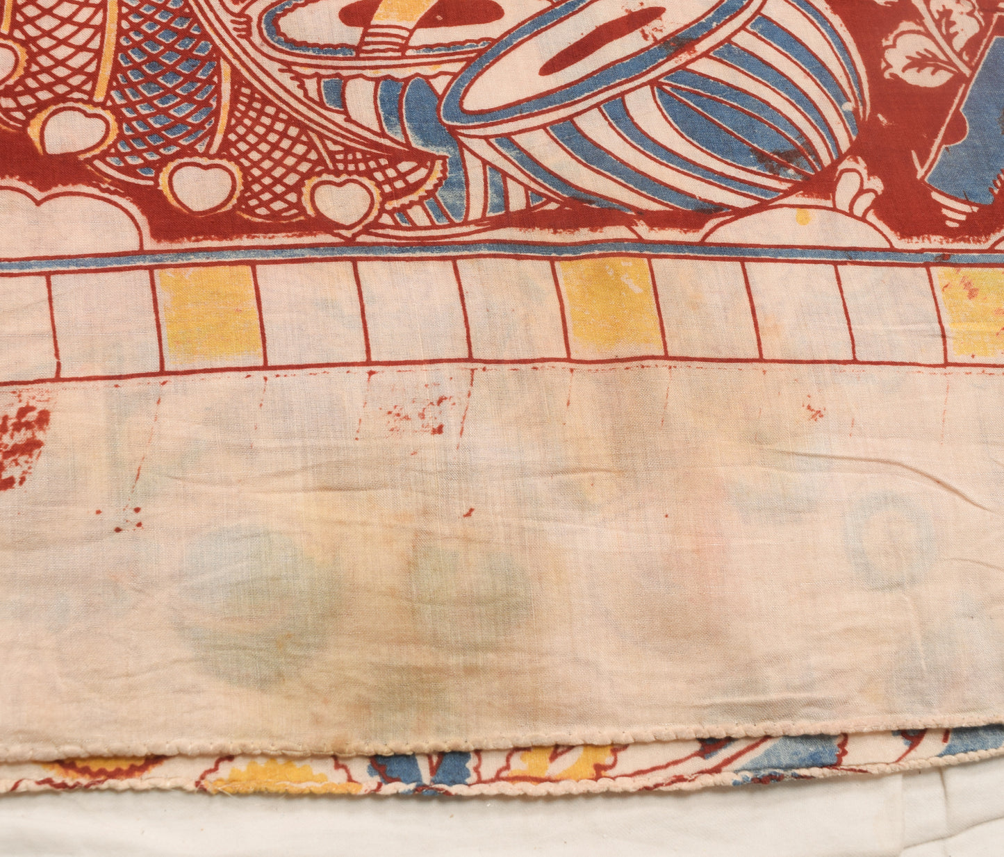 Sushila Vintage Saree Pure Cotton Kalamkari Printed Human Bird Soft Craft Fabric