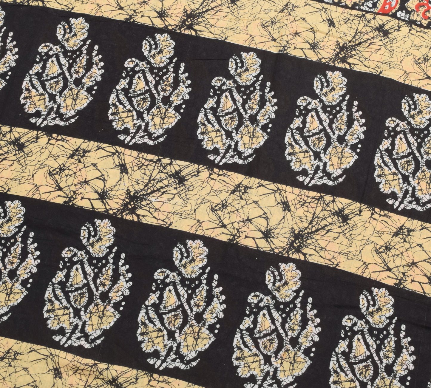 Sushila Vintage Saree 100% Pure Cotton Black Batik Printed Soft Craft Fabric