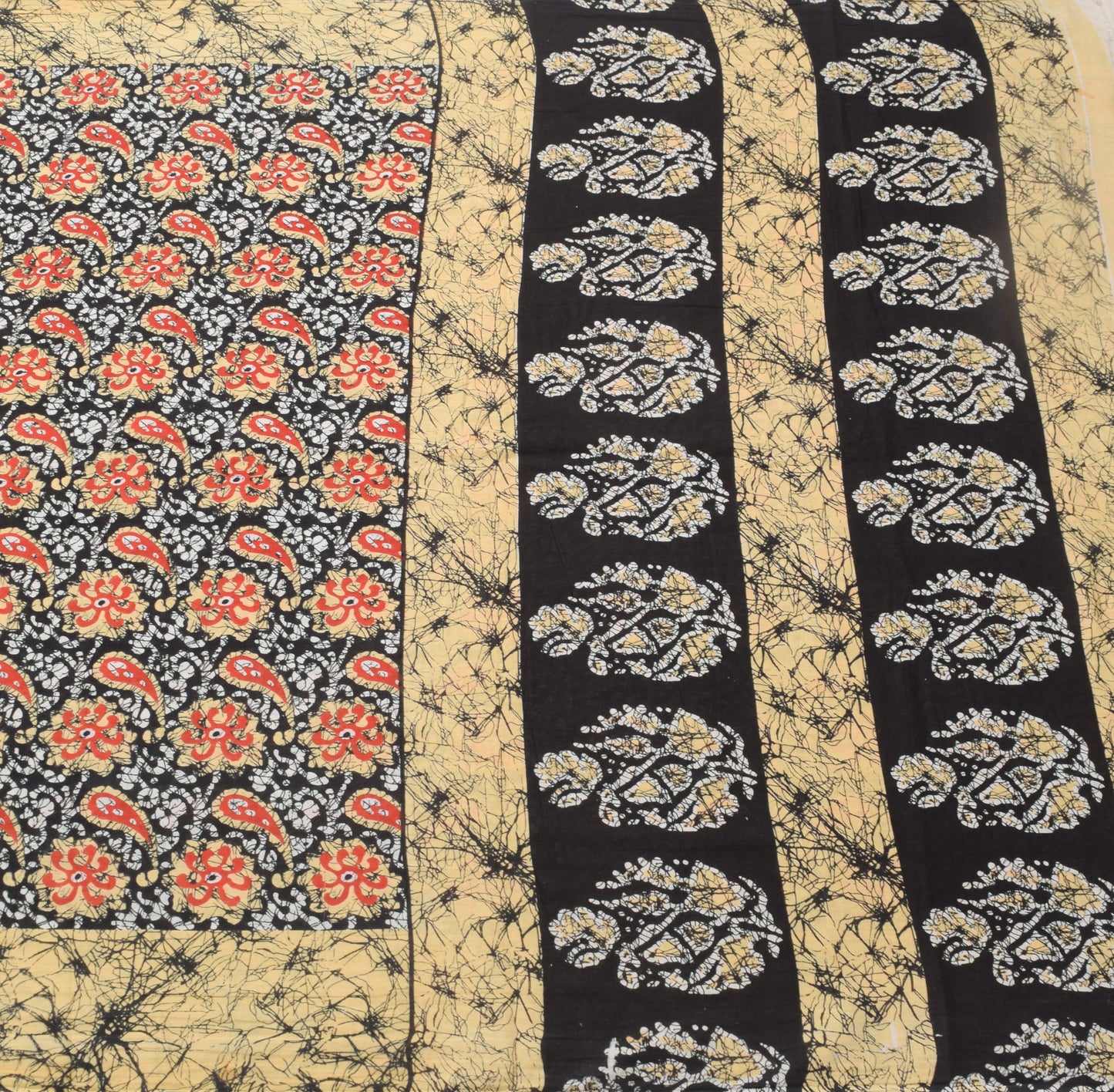 Sushila Vintage Saree 100% Pure Cotton Black Batik Printed Soft Craft Fabric