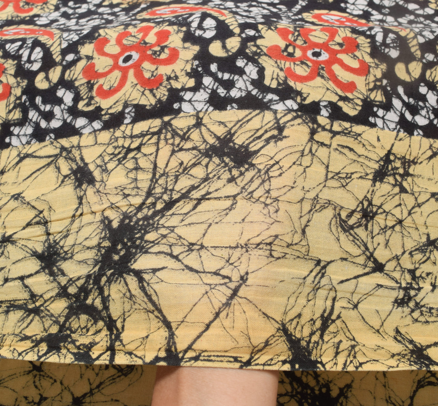 Sushila Vintage Saree 100% Pure Cotton Black Batik Printed Soft Craft Fabric