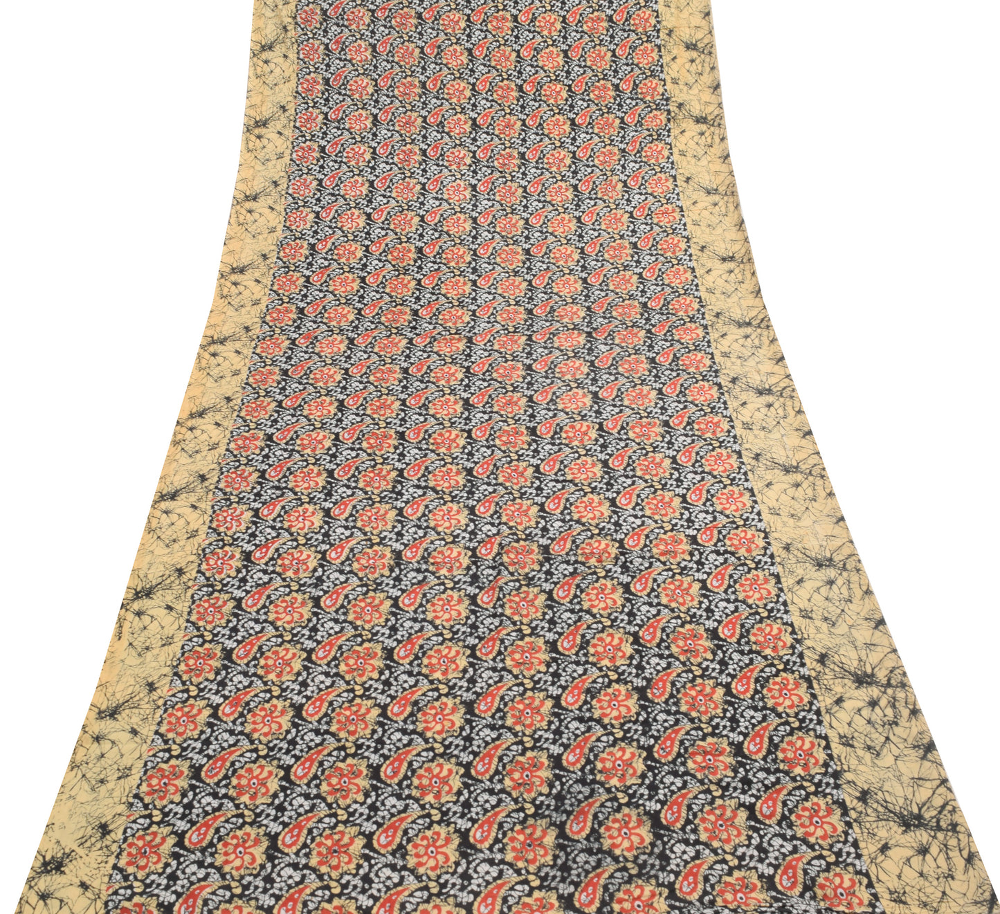 Sushila Vintage Saree 100% Pure Cotton Black Batik Printed Soft Craft Fabric