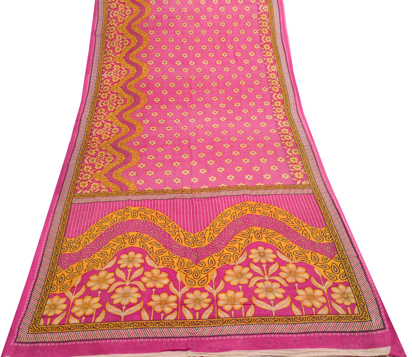 Sushila Vintage Dark Pink Saree 100%Pure Cotton Printed Floral Soft Craft Fabric