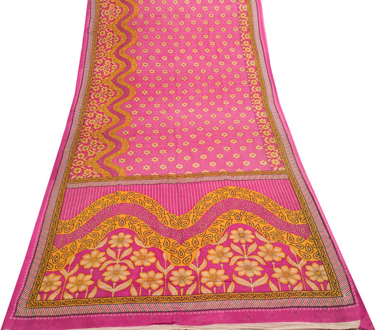 Sushila Vintage Dark Pink Saree 100%Pure Cotton Printed Floral Soft Craft Fabric