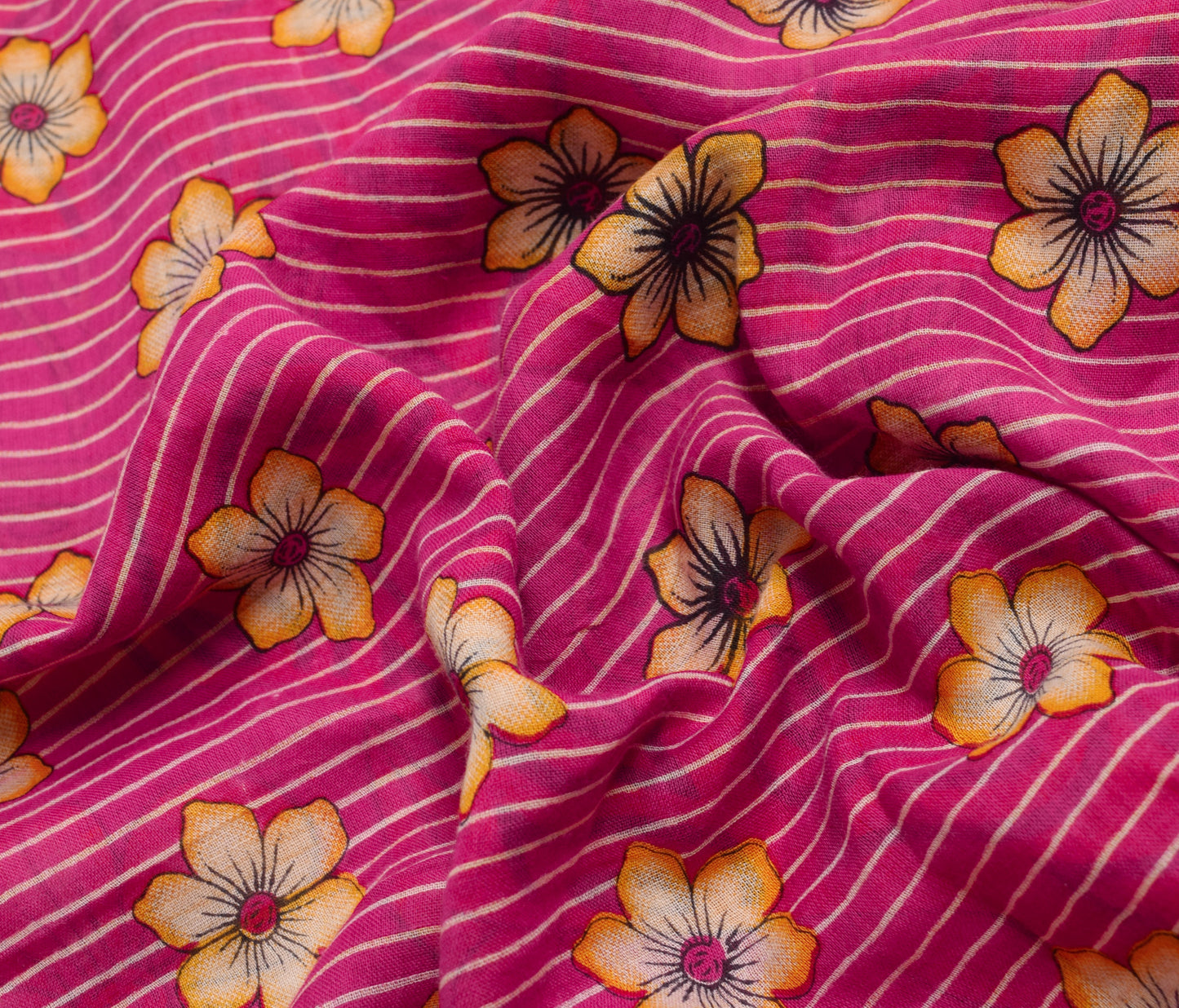 Sushila Vintage Dark Pink Saree 100%Pure Cotton Printed Floral Soft Craft Fabric