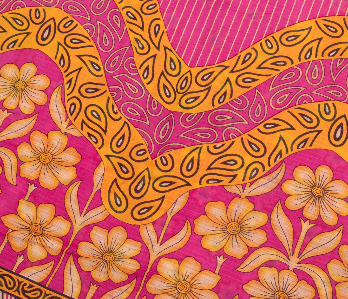 Sushila Vintage Dark Pink Saree 100%Pure Cotton Printed Floral Soft Craft Fabric