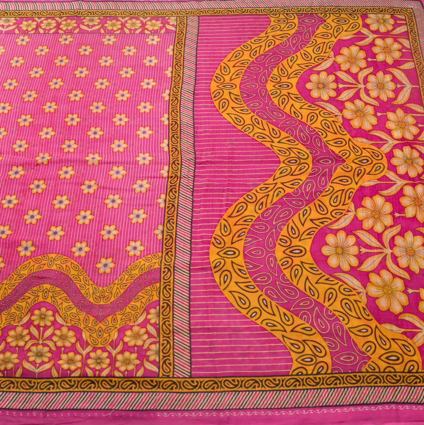 Sushila Vintage Dark Pink Saree 100%Pure Cotton Printed Floral Soft Craft Fabric