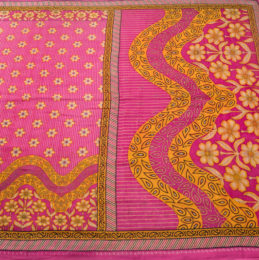 Sushila Vintage Dark Pink Saree 100%Pure Cotton Printed Floral Soft Craft Fabric