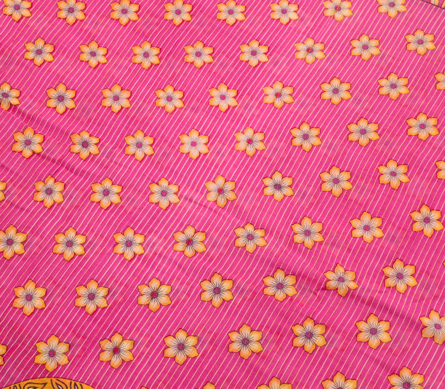 Sushila Vintage Dark Pink Saree 100%Pure Cotton Printed Floral Soft Craft Fabric