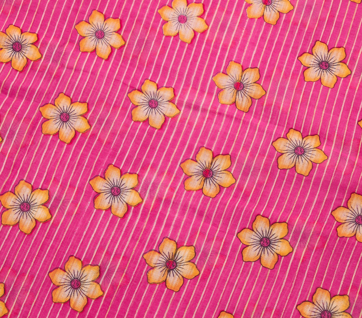 Sushila Vintage Dark Pink Saree 100%Pure Cotton Printed Floral Soft Craft Fabric