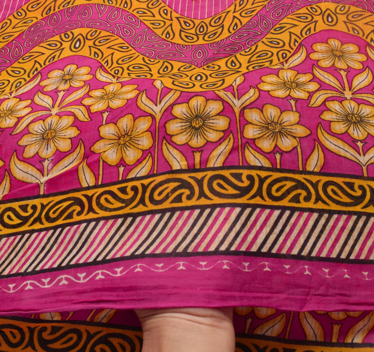 Sushila Vintage Dark Pink Saree 100%Pure Cotton Printed Floral Soft Craft Fabric