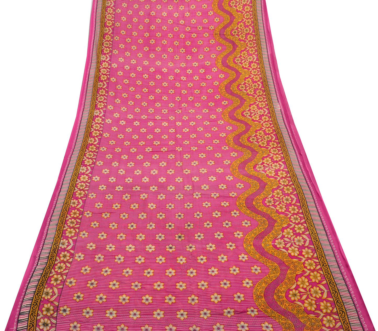 Sushila Vintage Dark Pink Saree 100%Pure Cotton Printed Floral Soft Craft Fabric