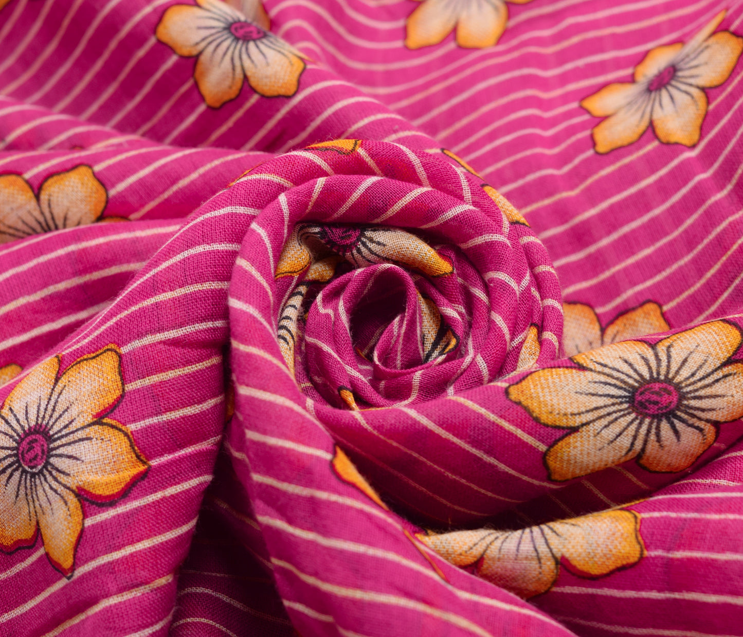 Sushila Vintage Dark Pink Saree 100%Pure Cotton Printed Floral Soft Craft Fabric