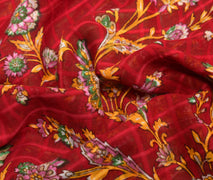 Sushila Vintage Red Floral Saree 100% Pure Cotton Printed Soft Craft Fabric