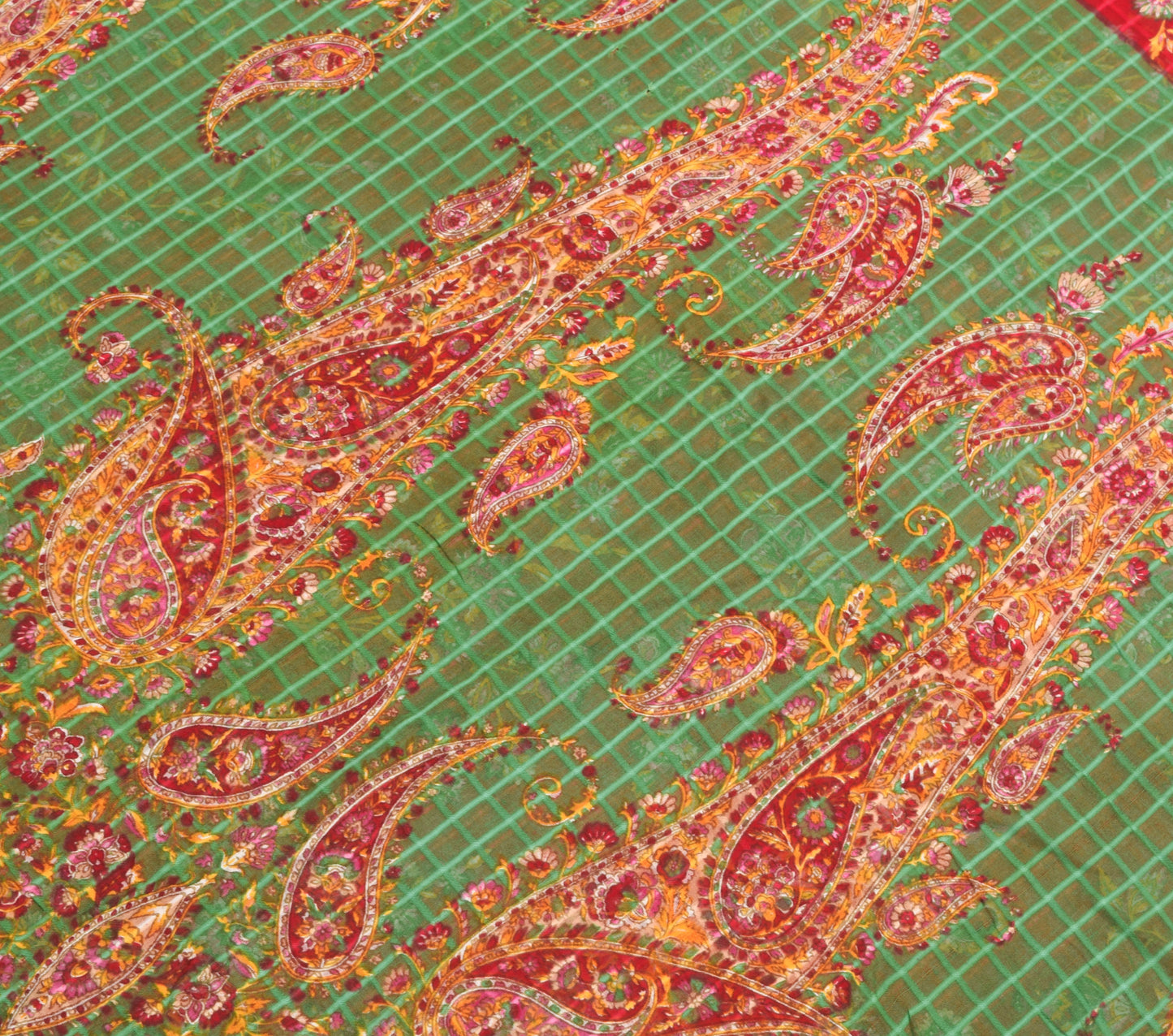 Sushila Vintage Red Floral Saree 100% Pure Cotton Printed Soft Craft Fabric