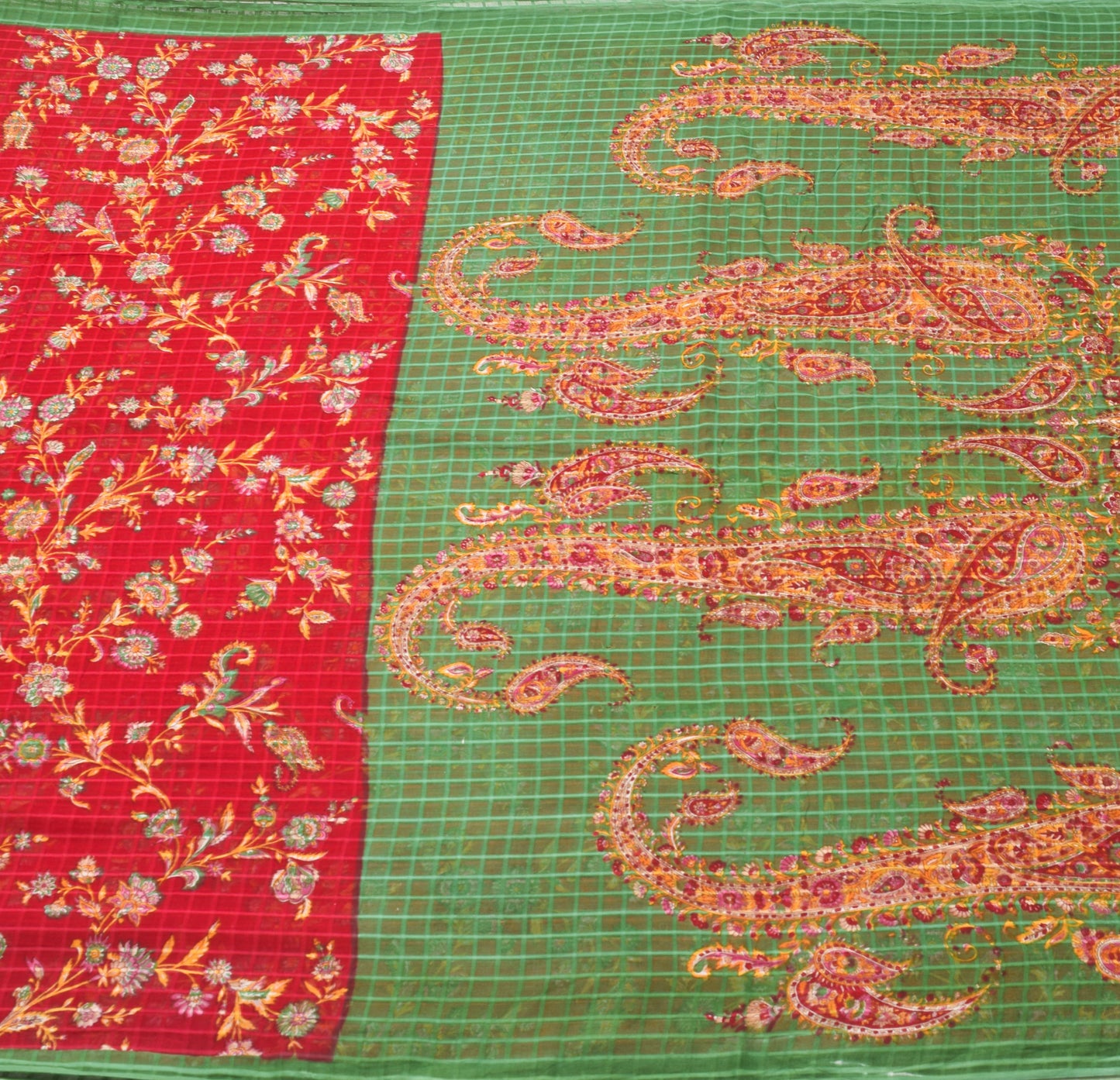 Sushila Vintage Red Floral Saree 100% Pure Cotton Printed Soft Craft Fabric