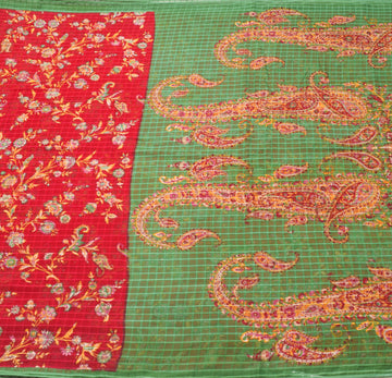 Sushila Vintage Red Floral Saree 100% Pure Cotton Printed Soft Craft Fabric