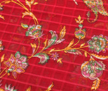 Sushila Vintage Red Floral Saree 100% Pure Cotton Printed Soft Craft Fabric